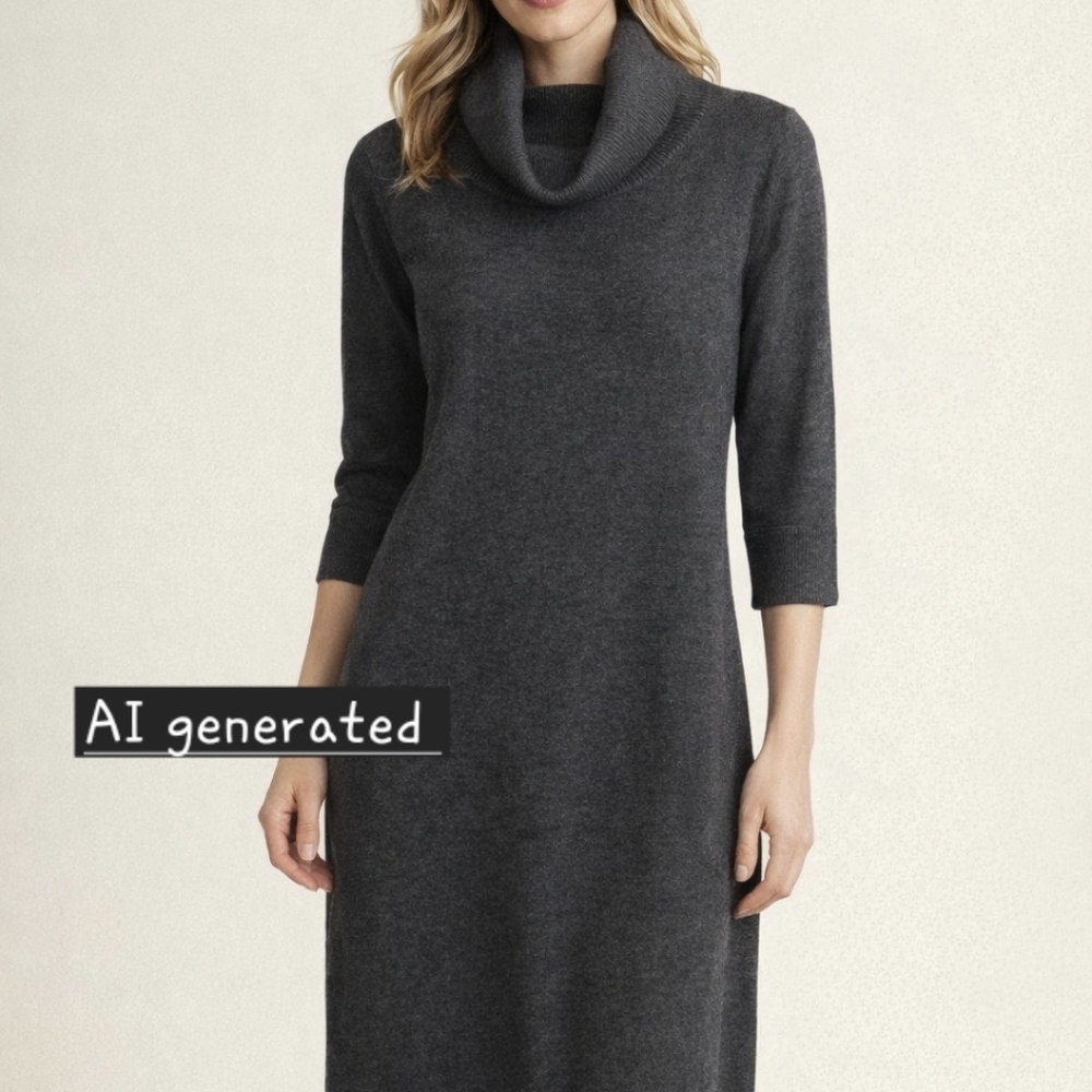 Ellen Weaver Charcoal Gray Cowl Neck Sweater Dress NWT Size M. Pull on